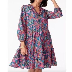 J.Crew TALL Liberty Fabrics Ciara Floral Tiered Knee Length Dress Size XLT TALL